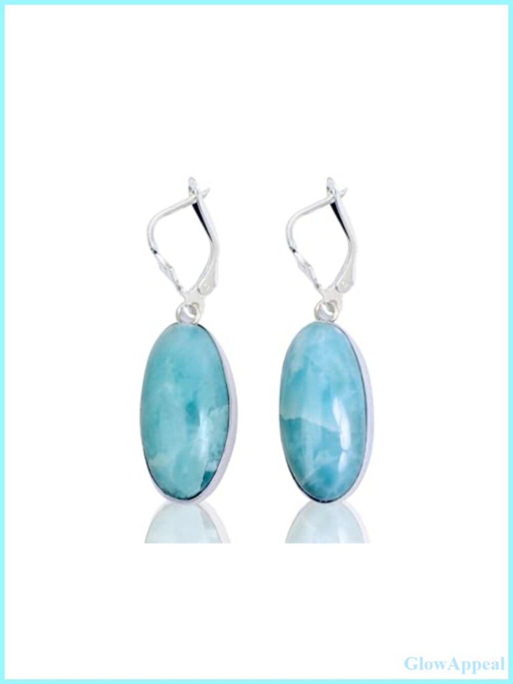 925 Sterling Silver Oval Dangle Earrings with Blue Larimar